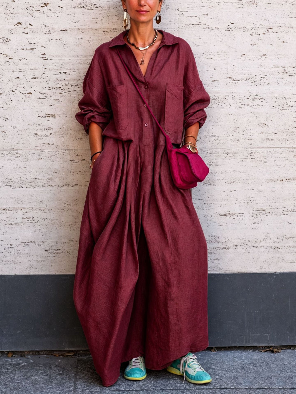Combinaison oversize en lin à jambes larges