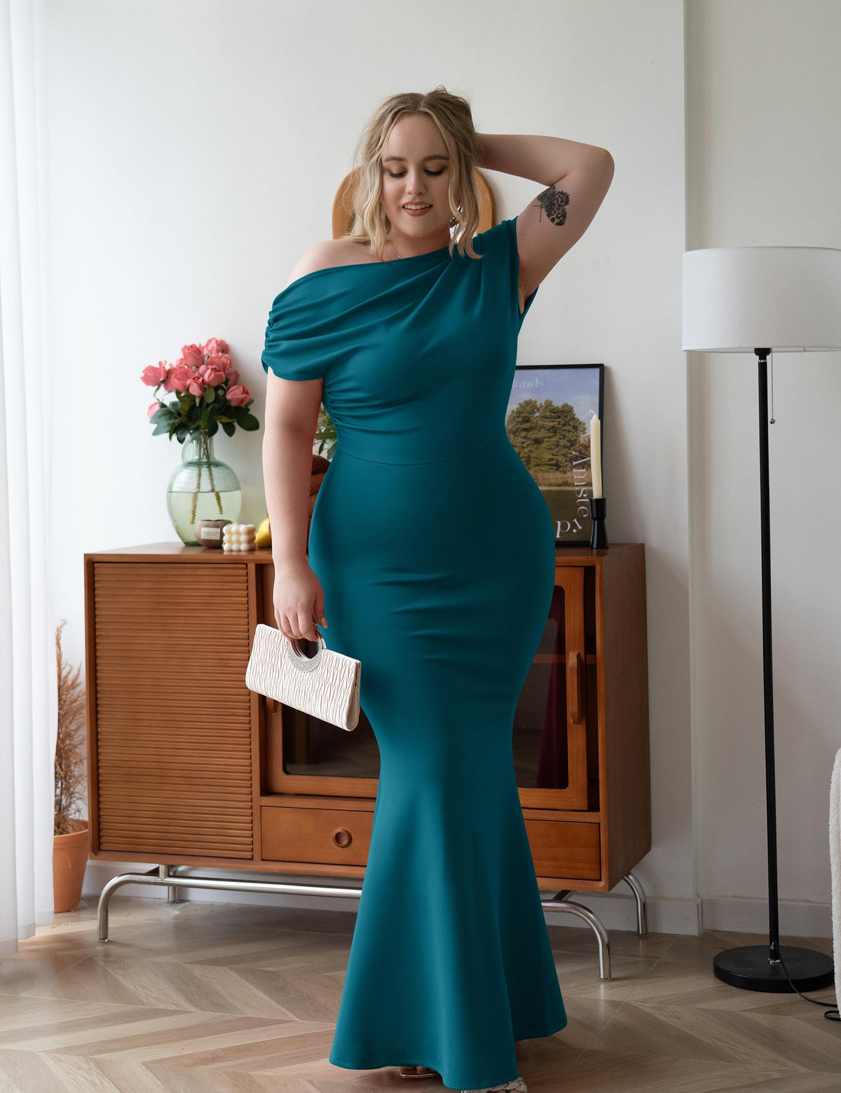 Robe de soirée longue de fête formelle moulante élégante sans épaules et sans manches pour femmes 2025