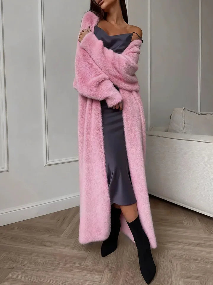 Veste ample d'automne‑hiver douce et pelucheuse pour femme, long gilet tricoté blanc imitation vison