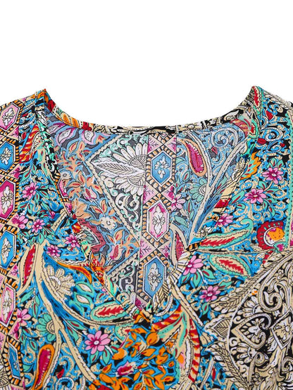 Robe bohème à motifs cachemire et fleurs, manches cloche
