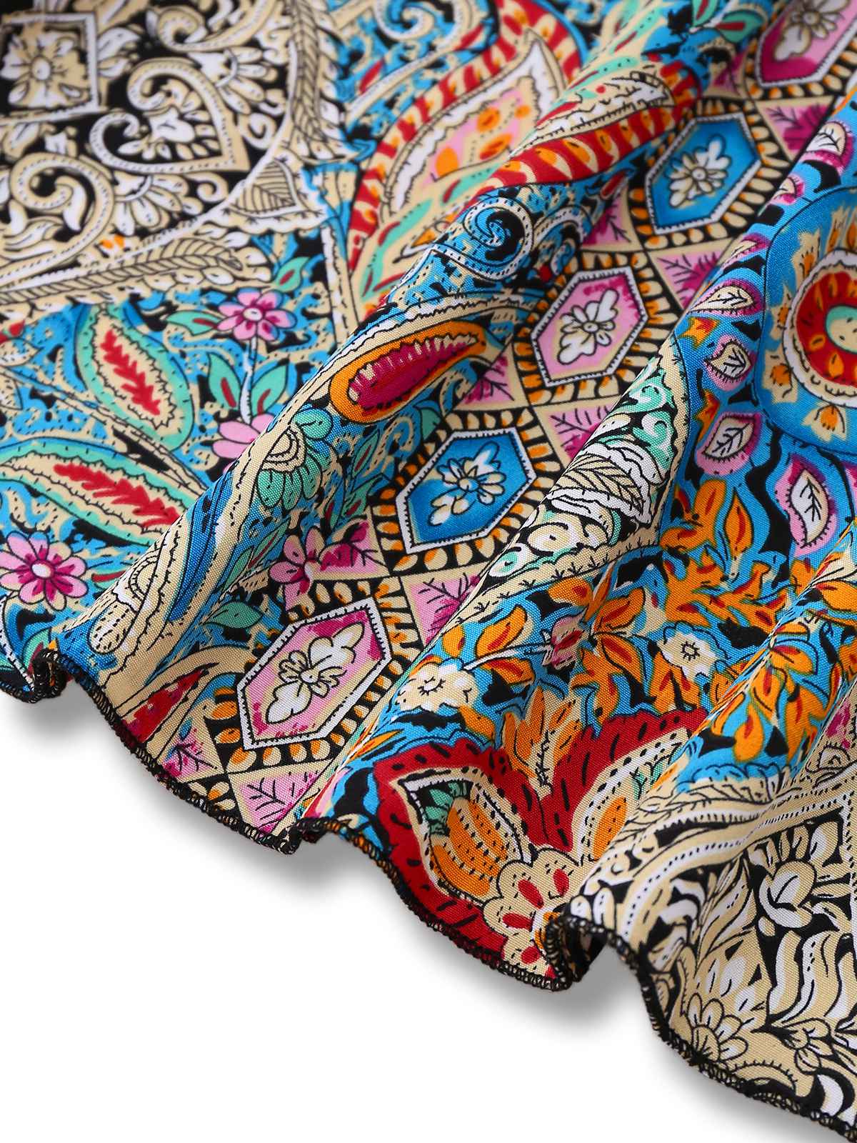 Robe bohème à motifs cachemire et fleurs, manches cloche