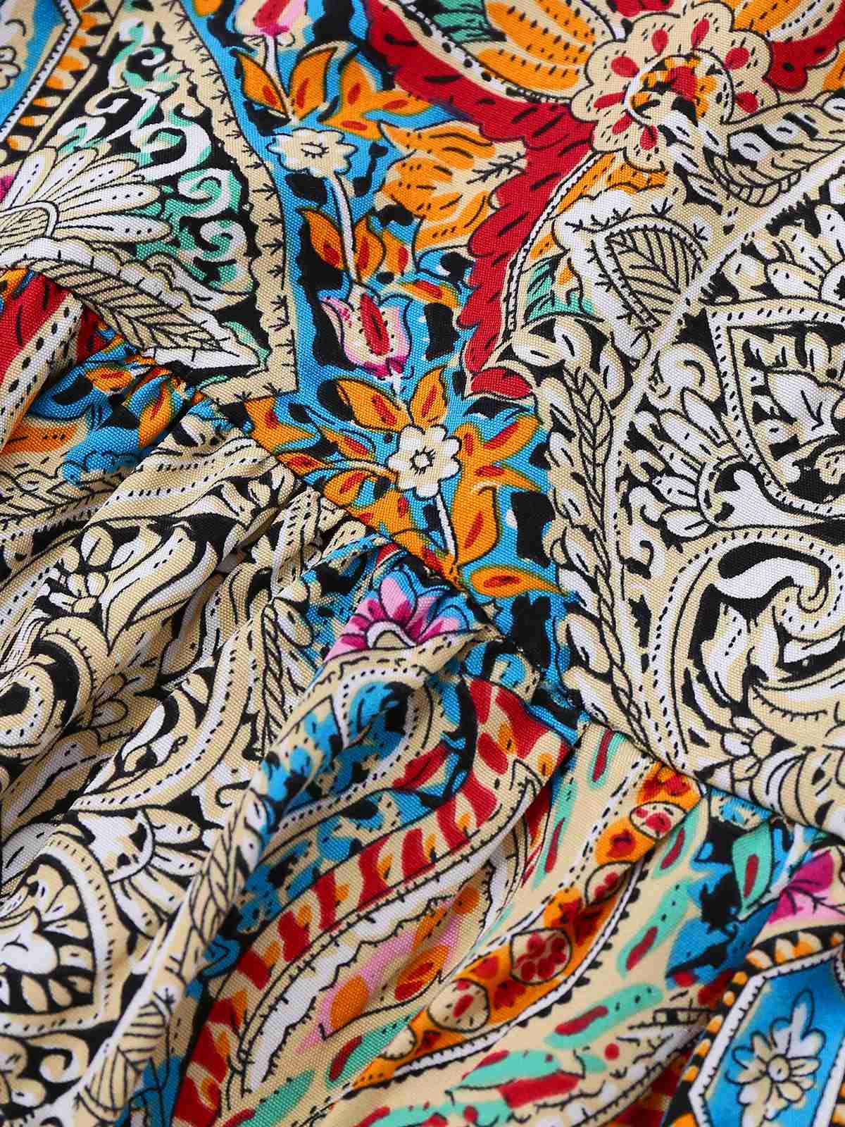 Robe bohème à motifs cachemire et fleurs, manches cloche