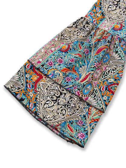 Robe bohème à motifs cachemire et fleurs, manches cloche
