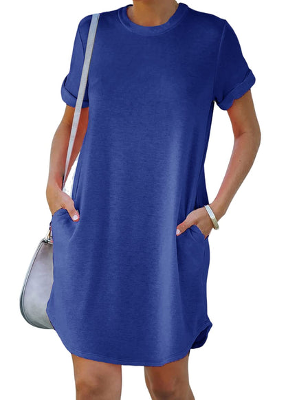 🔥Robe‑t‑shirt décontractée à manches courtes pour femme, robes basiques avec poches (Livraison gratuite à l'achat de 2)