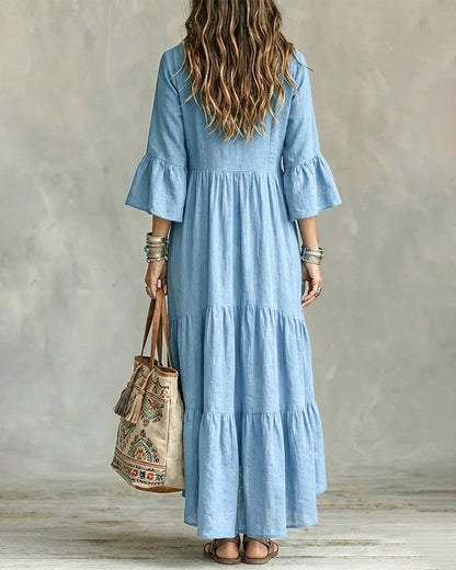 Robe Fluide à Volants et Col Plongeant pour Vacances