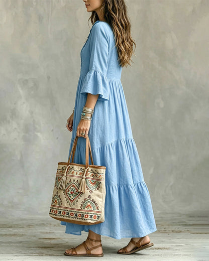 Robe Fluide à Volants et Col Plongeant pour Vacances