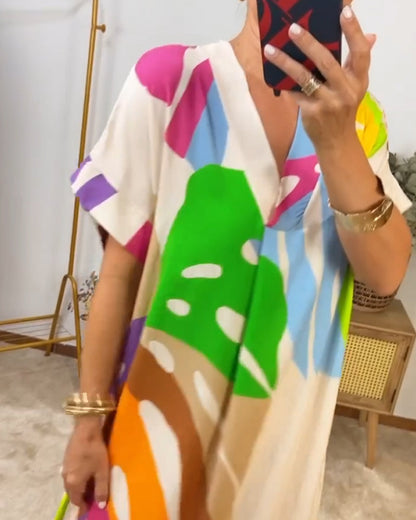 Robe décontractée à imprimé de feuilles colorées