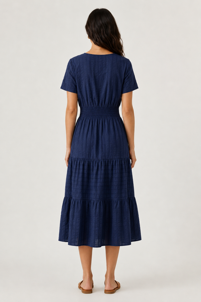 Tiered Notched Short Sleeve Dress