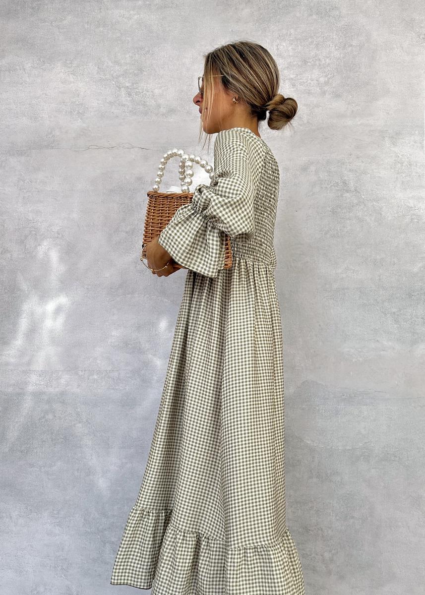 Robe longue à col rond avec coche verte
