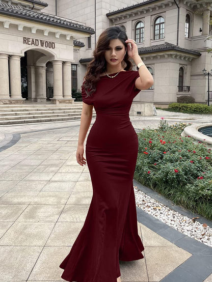 Robe de soirée longue de fête formelle moulante élégante sans épaules et sans manches pour femmes 2025