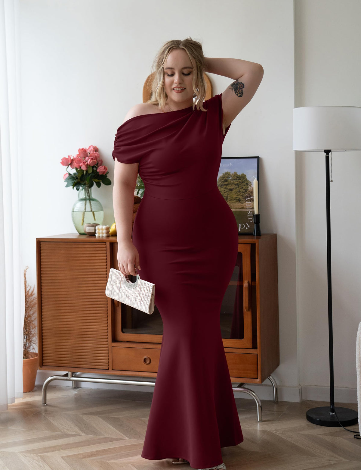 Robe de soirée longue de fête formelle moulante élégante sans épaules et sans manches pour femmes 2025