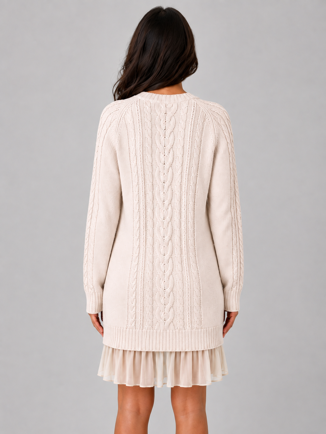 Women’s Cable Knit Sweater Dress – Pleated Hem Mini Style - Mini Dress