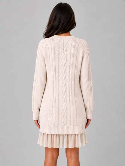 Women’s Cable Knit Sweater Dress – Pleated Hem Mini Style - Mini Dress