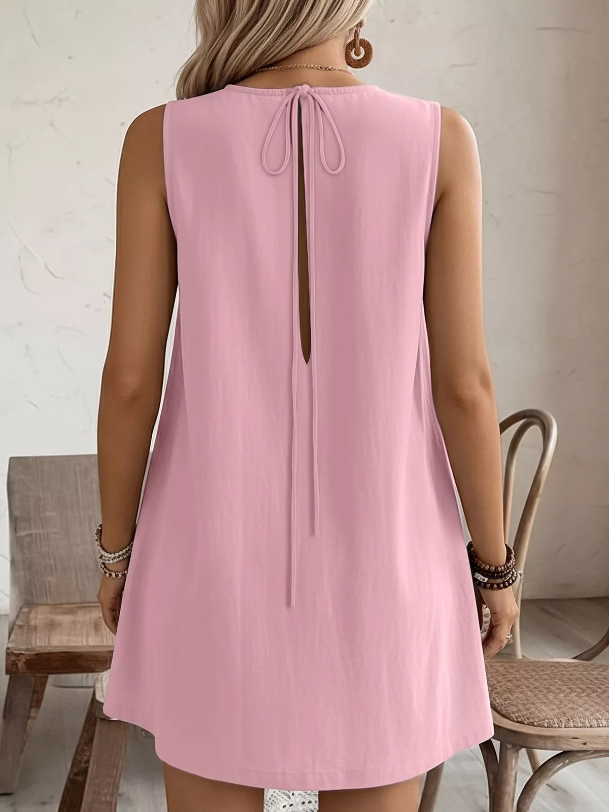 Frill Sleeveless Round Neck Dress