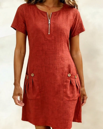 Robe en coton et lin avec poche à fermeture éclair