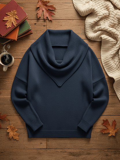 Pull col triangle uni doux style rétro élégant