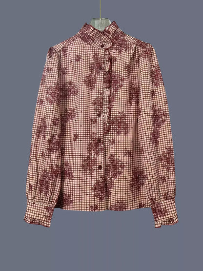 Chemise à boutons à carreaux avec volants