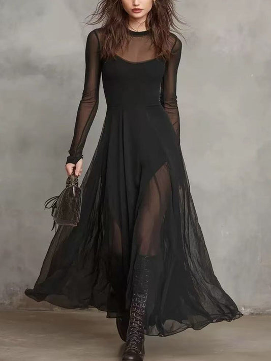 Robe longue transparente en maille filet