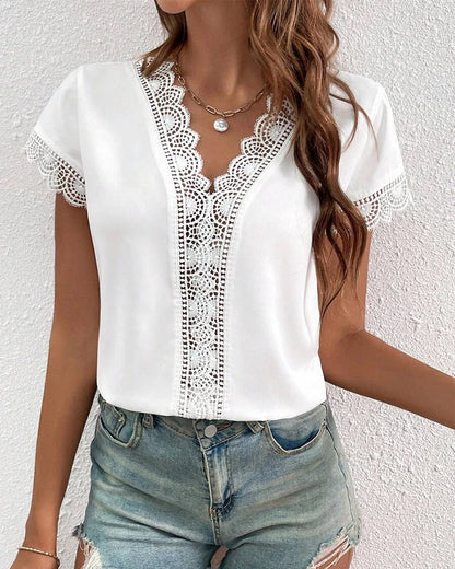 T‑shirt uni à creux en dentelle