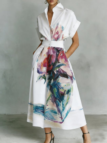 Robe midi à col chemise à imprimé floral urbain