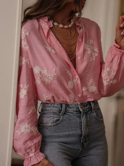 Chemise à manches longues à boutons à motifs floraux