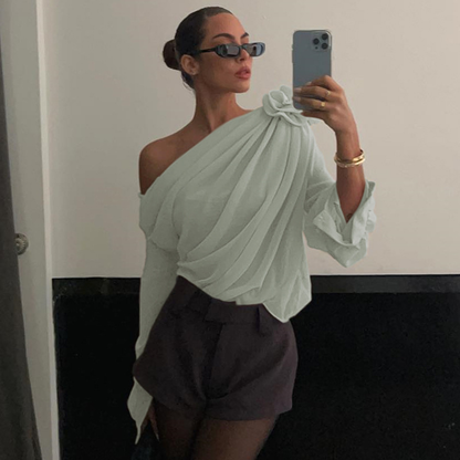 Blouse asymétrique à une épaule en mousseline semi‑transparente