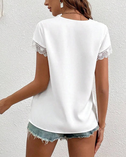 T‑shirt uni à creux en dentelle