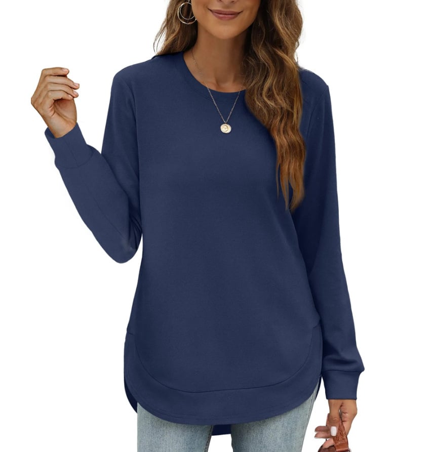 Sweatshirt femme col rond ourlet incurvé