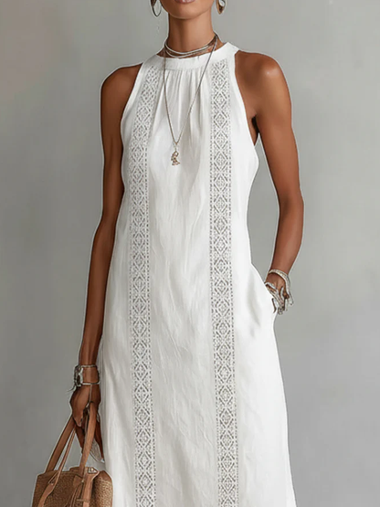 🌿 Robe en lin minimaliste, rétro et douce avec des détails de dentelle