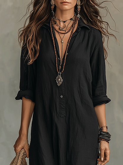 Robe longue maxi bohème à boutons sur le devant noire