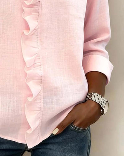 Blouse à manches longues à col V à volants