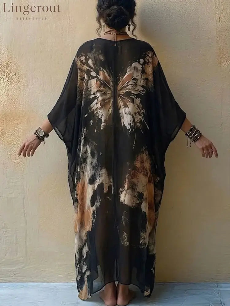 Bohemian Butterfly-print Flowy Maxi Dress
