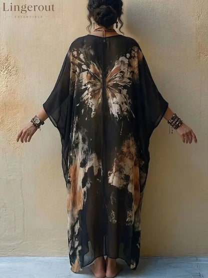 Bohemian Butterfly-print Flowy Maxi Dress