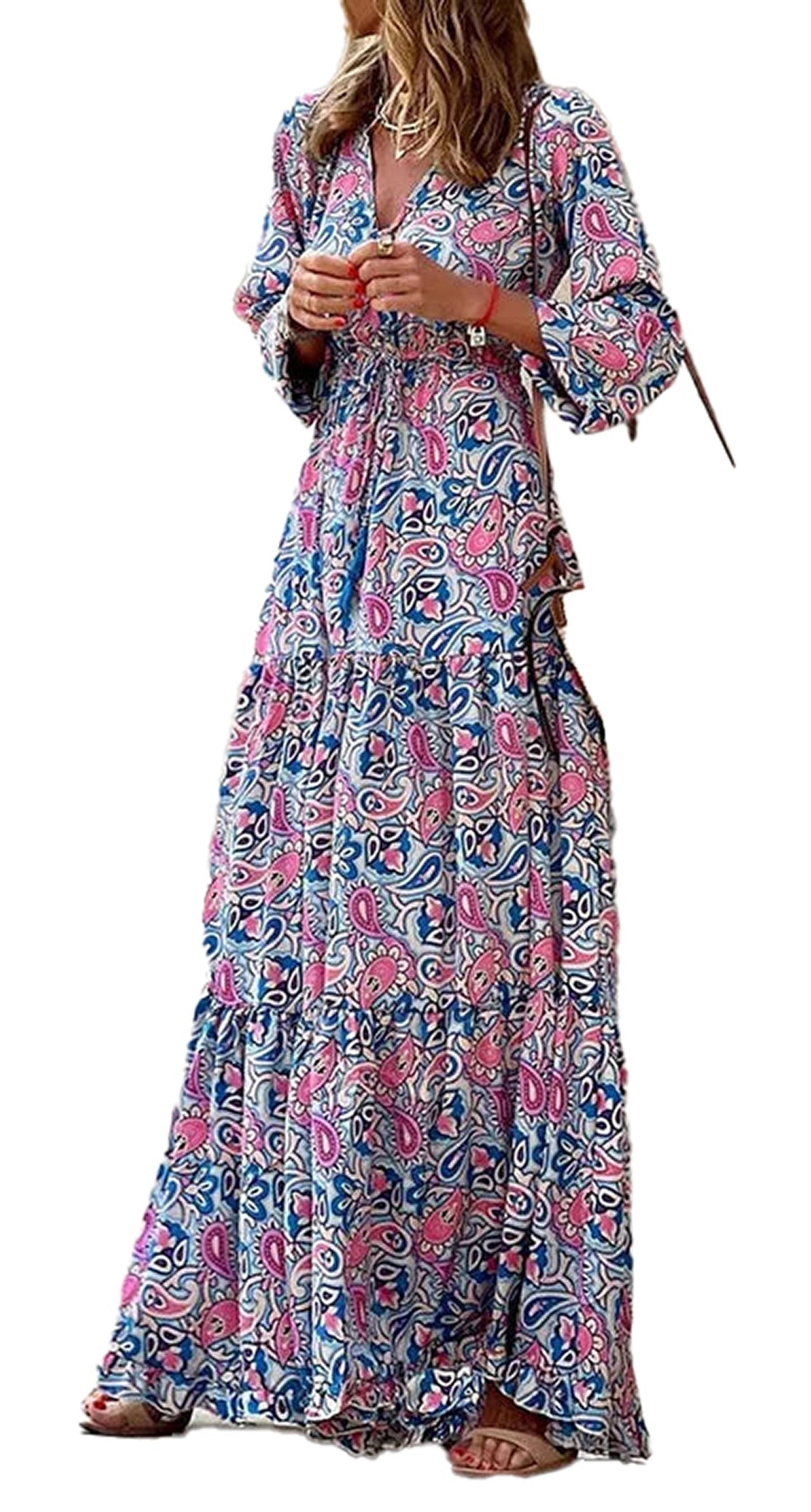 Robe bohème à col en V pour l'automne