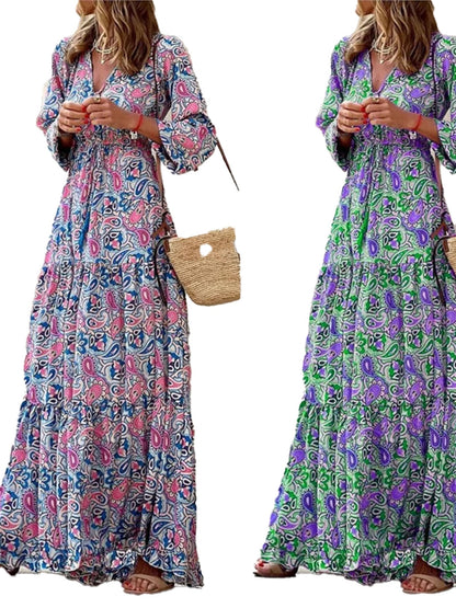 Robe bohème à col en V pour l'automne