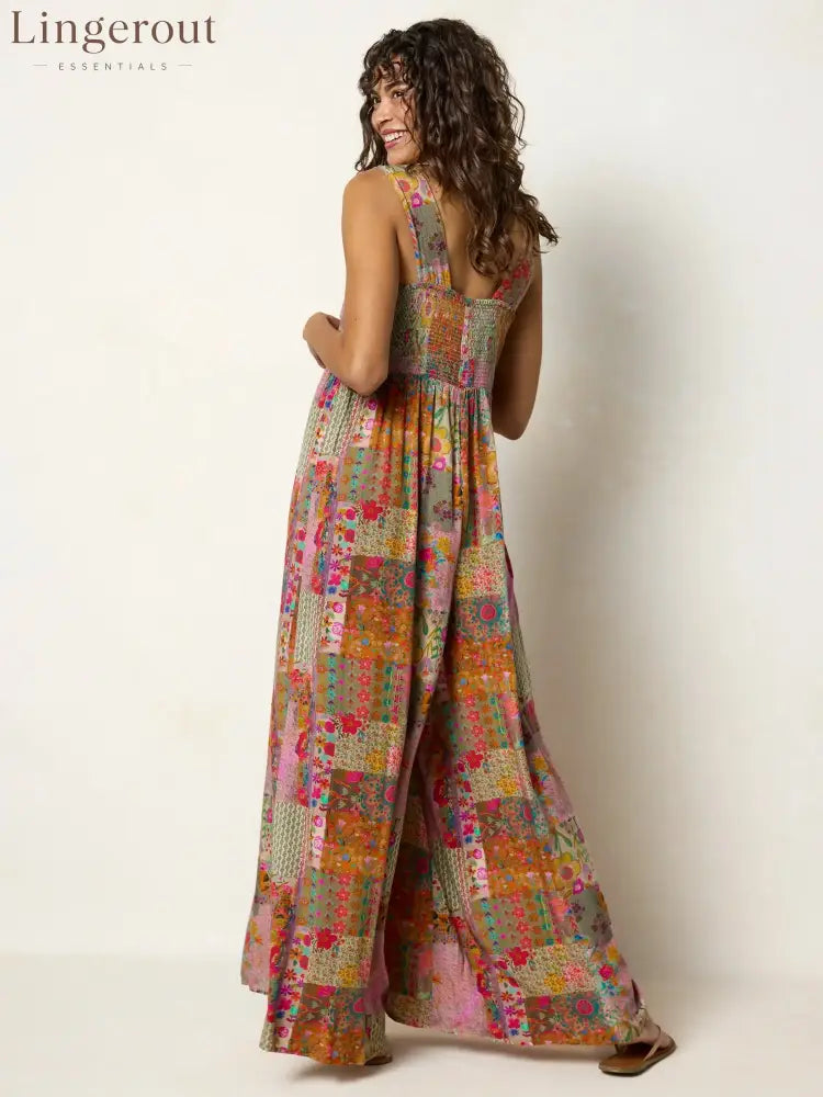 🌼 Boho Patchwork Floral Wide-Leg Jumpsuit (XL-5XL)