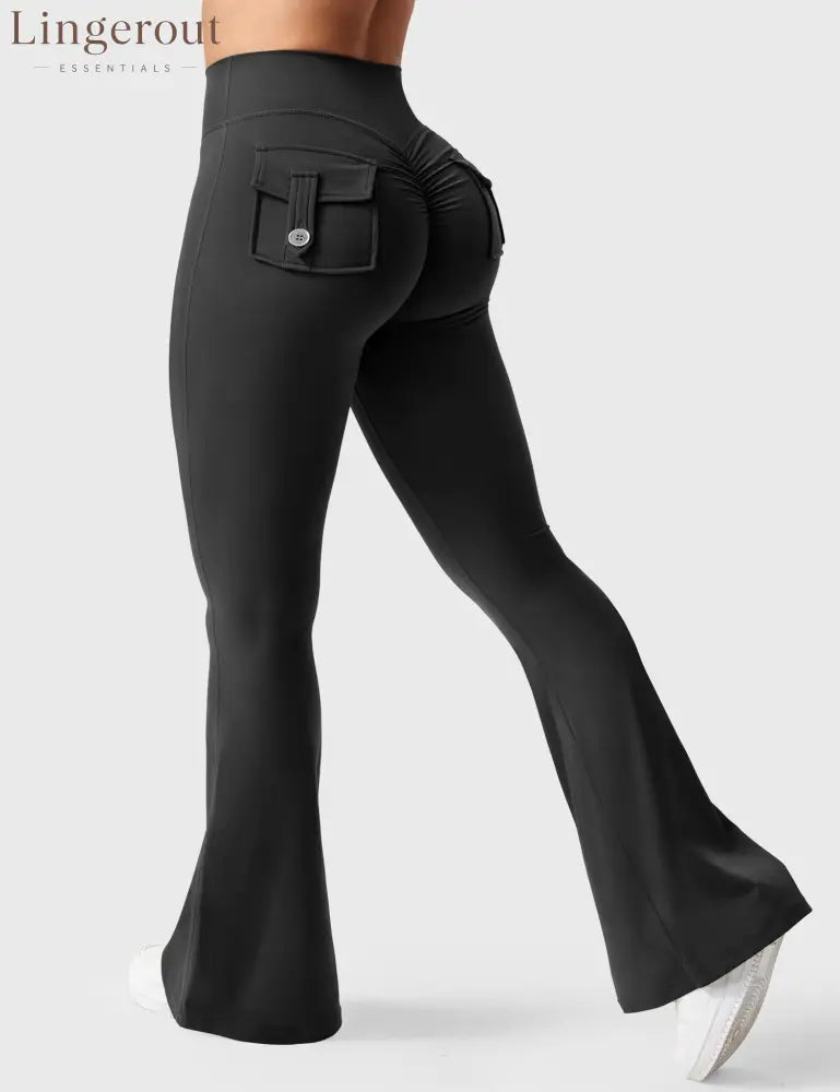 Brittany Flared Leggings with Pockets - Black / XS