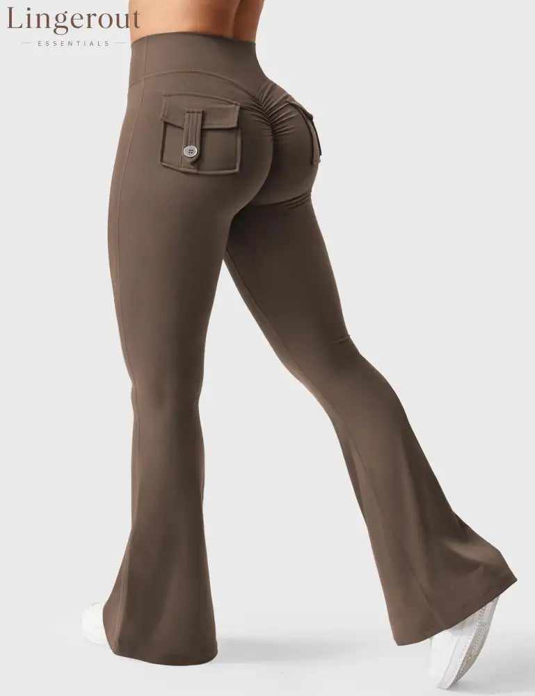 Brittany Flared Leggings with Pockets - Coffee / XS