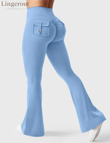 Brittany Flared Leggings with Pockets - Light Blue / XS