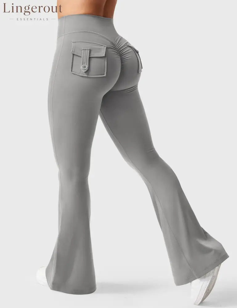 Brittany Flared Leggings with Pockets - Light Grey / XS