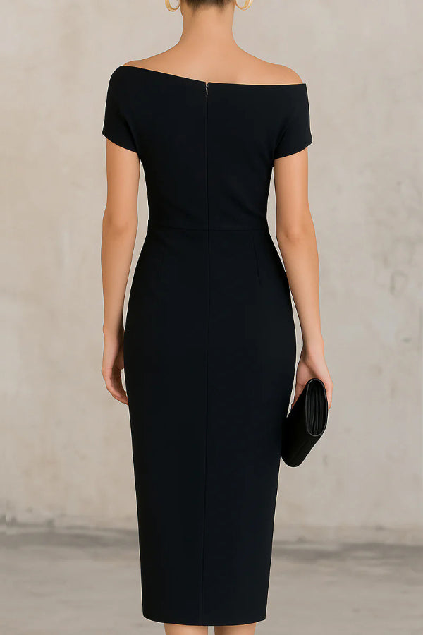 Robe midi plissée moulante élégante à manches courtes