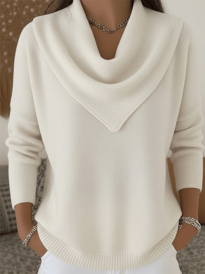 Pull col triangle uni doux style rétro élégant