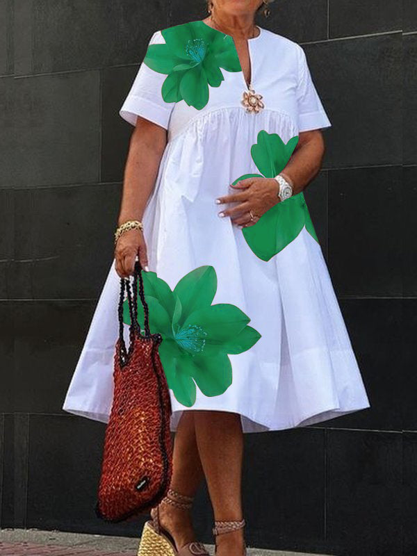 Robe midi à col V plissée à imprimé