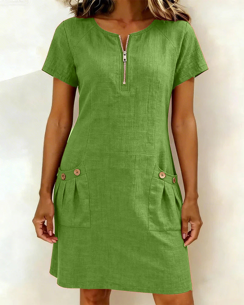 Robe en coton et lin avec poche à fermeture éclair