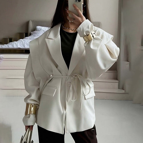 Blazer surdimensionné à ceinture avec manches bouffantes – Une élégance moderne et sophistiquée