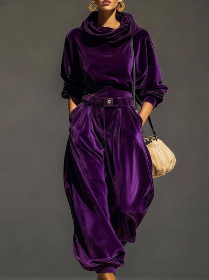 Ensemble sweat à capuche en velours marron vintage et pantalon ample (ceinture incluse)