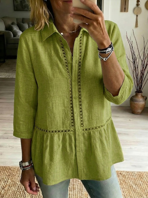Chemise décontractée en lin et coton à patchwork, ajourée et à bande tissée