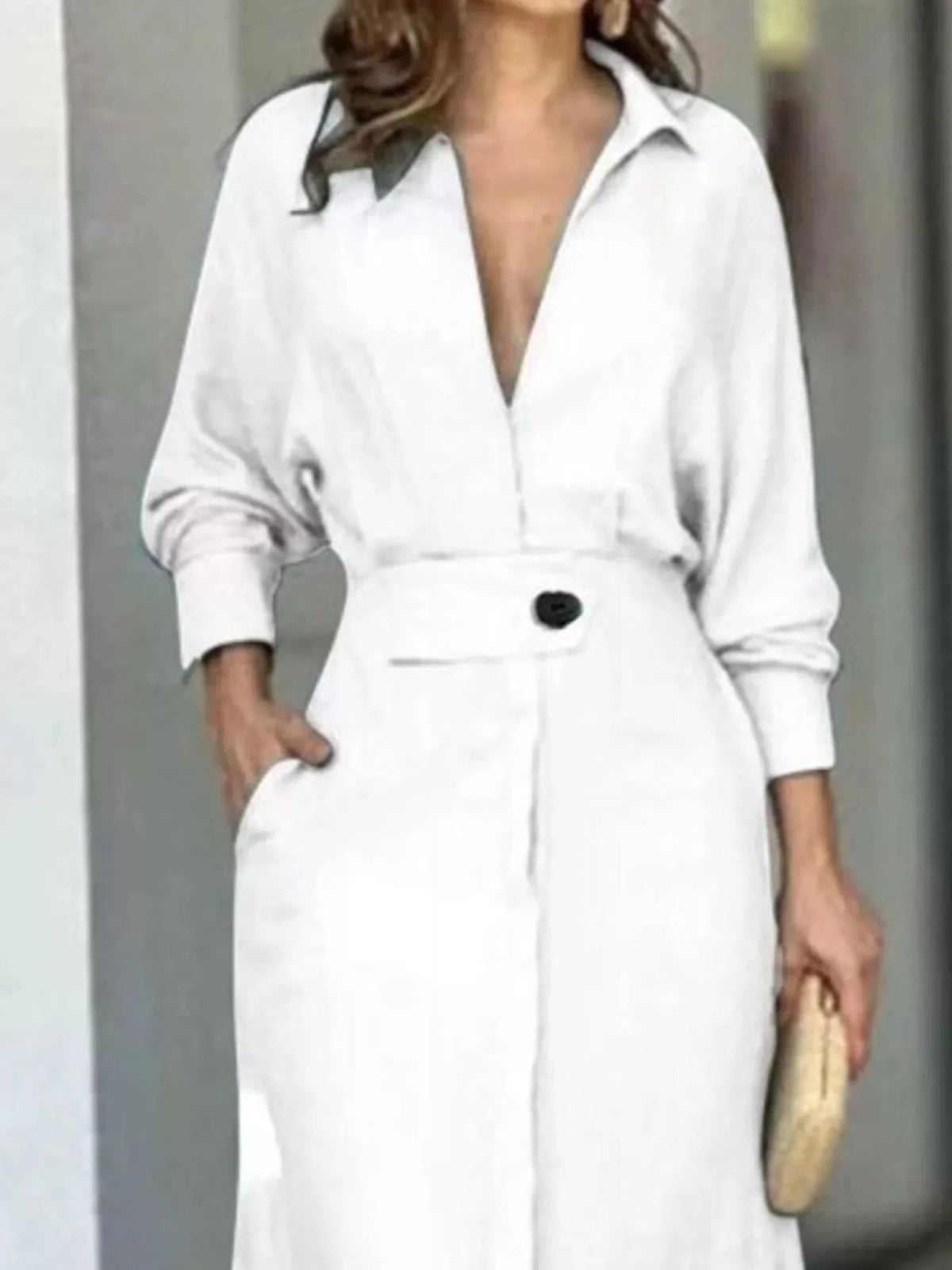 Robe‑chemise à manches longues avec fentes latérales
