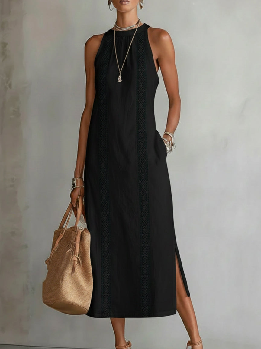 🌿 Robe en lin minimaliste, rétro et douce avec des détails de dentelle