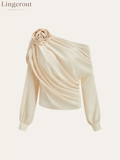 Chiffon Semi-Sheer One Shoulder Asymmetrical Blouse